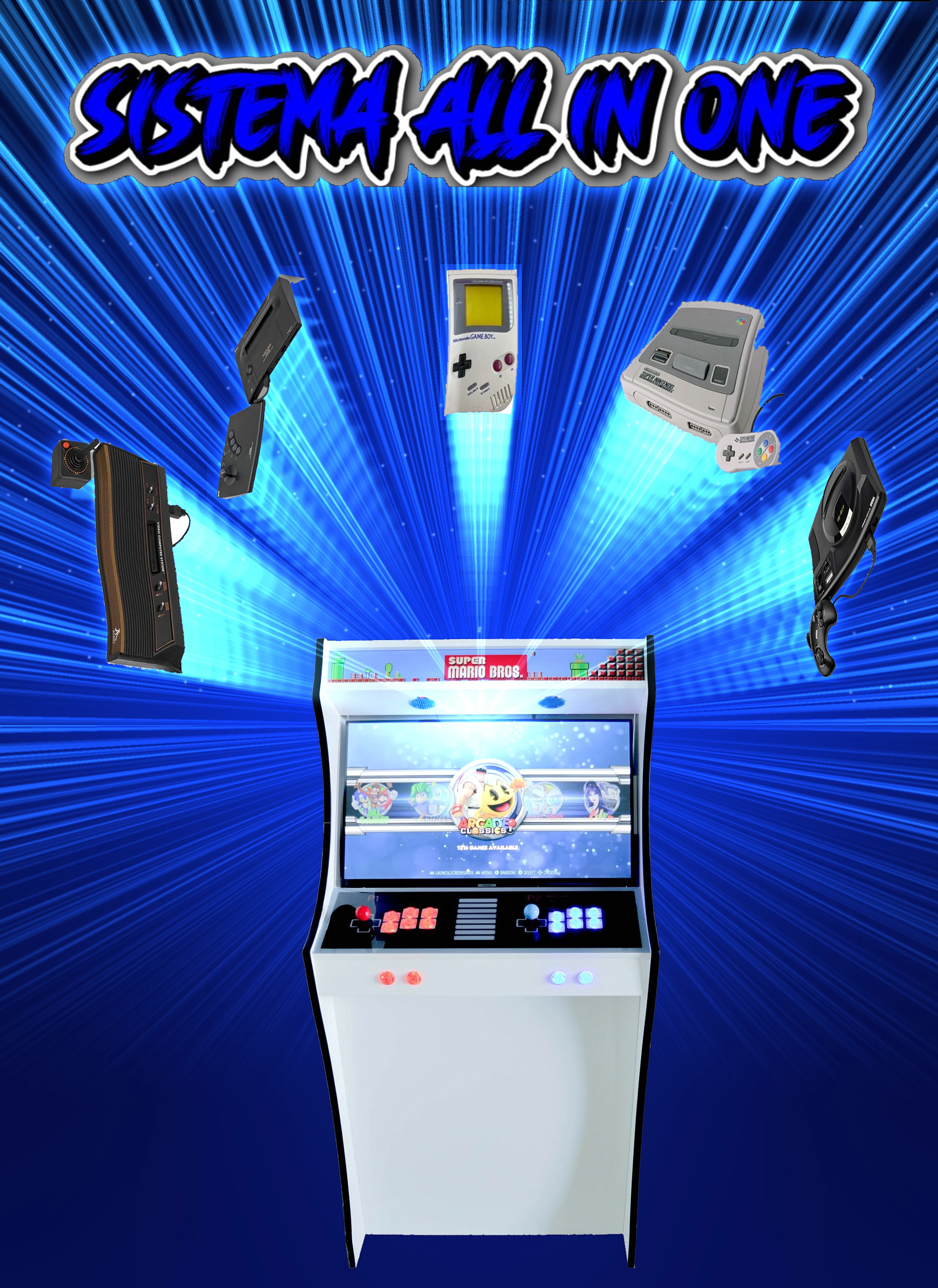 Sistema all in one Metalwood con cabinato arcade e console retro